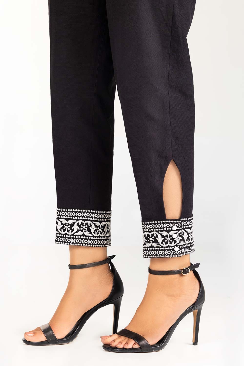 Black Embroidered Khaddar Trouser