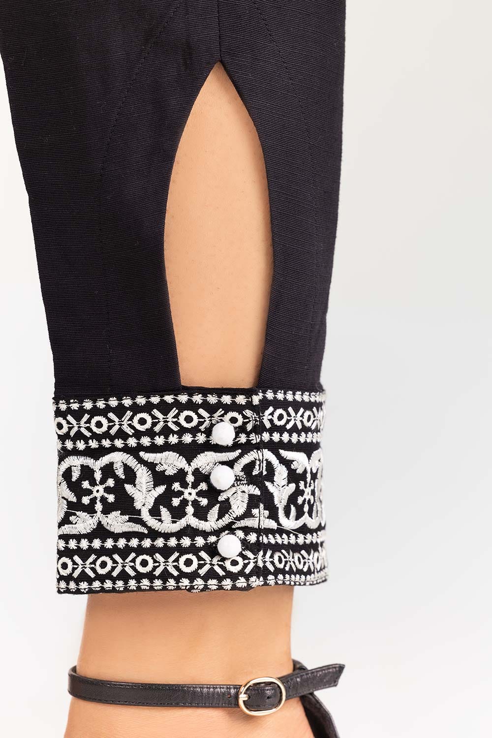 Black Embroidered Khaddar Trouser