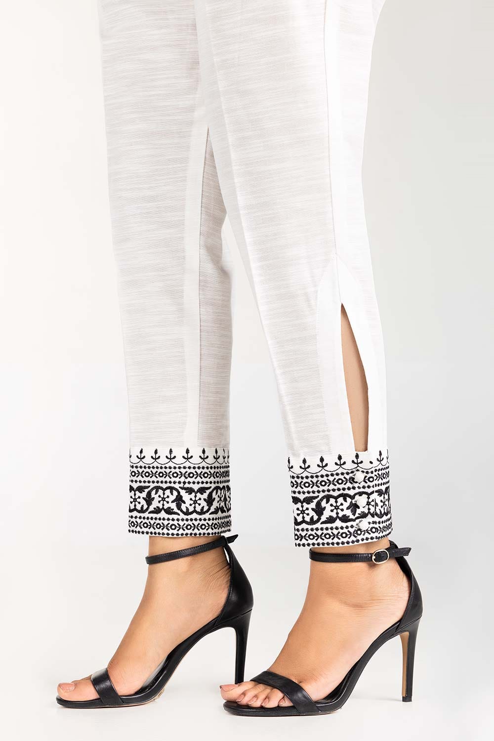 Off-White Embroidered Khaddar Trouser