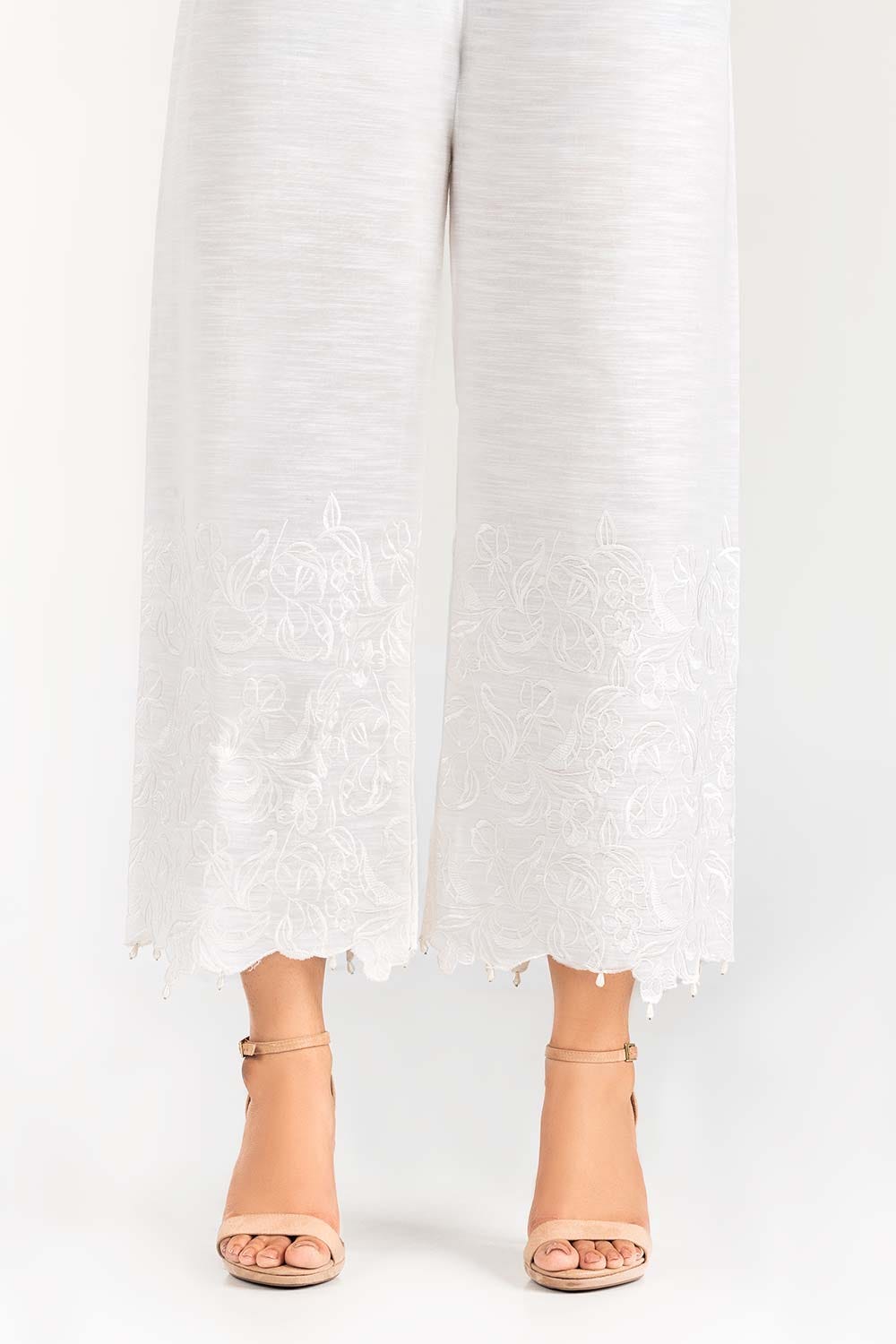 Off-White Embroidered Khaddar Trouser