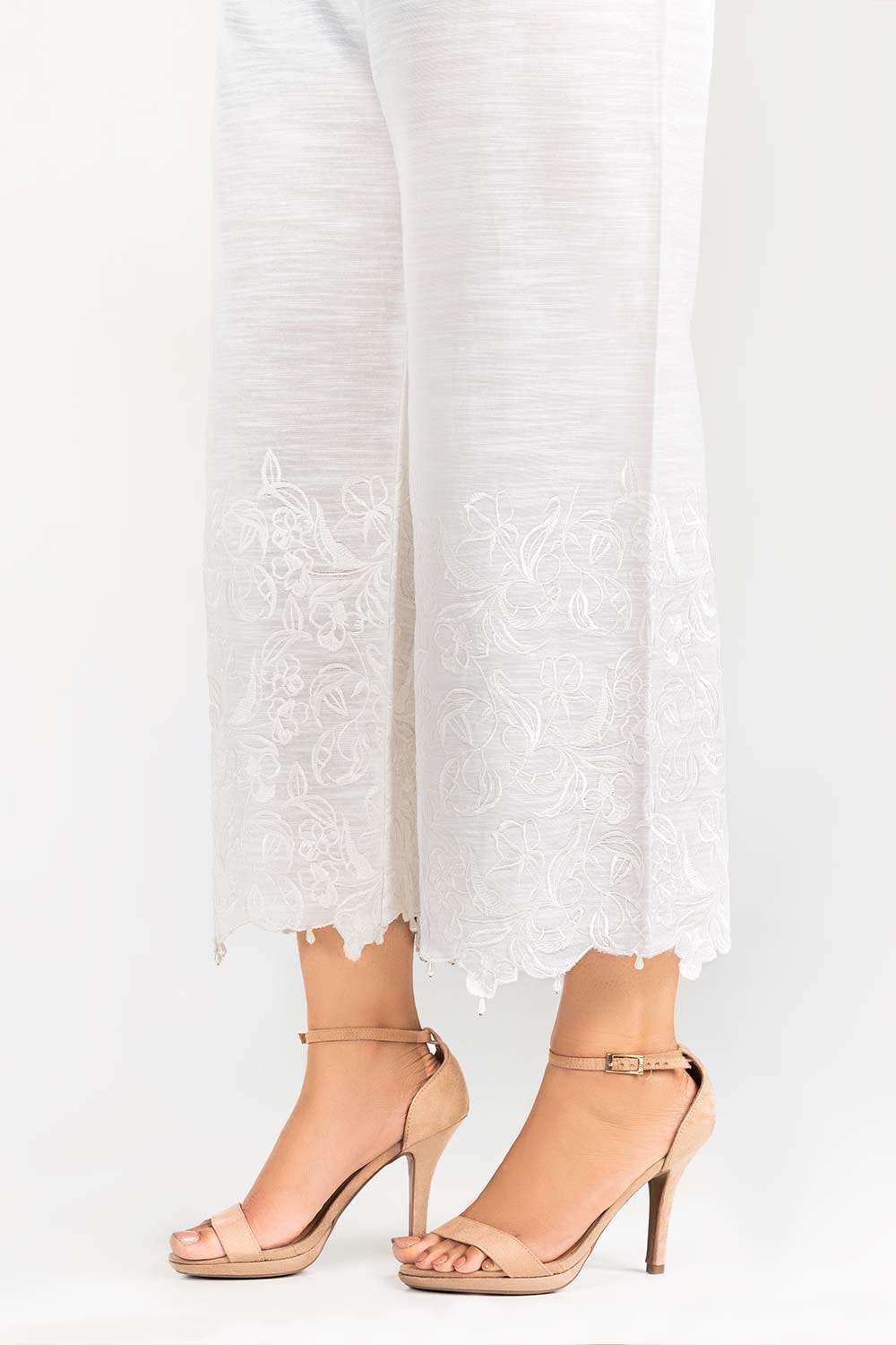 Off-White Embroidered Khaddar Trouser
