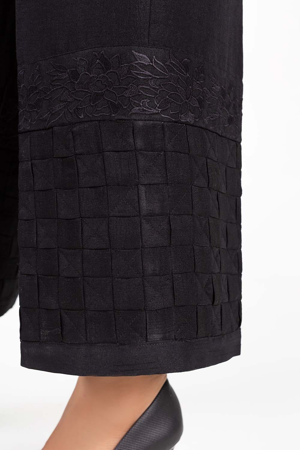 Black Embroidered Raw Silk Trousers