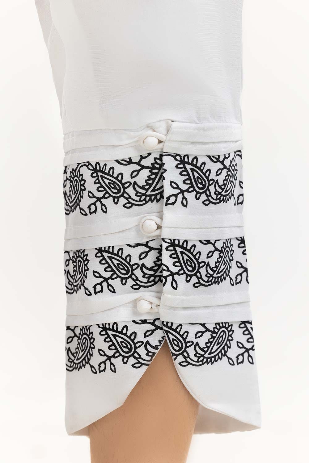 White Screen Printed Raw Silk Pants