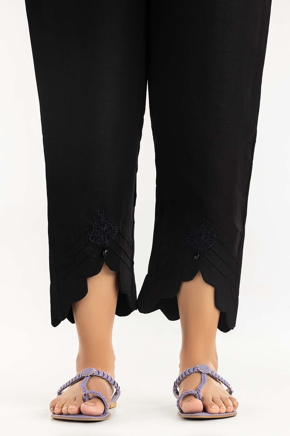 Black Embroidered Raw Silk Pants