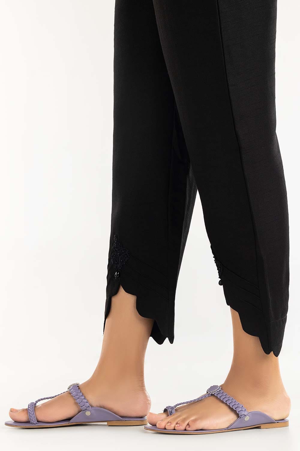 Black Embroidered Raw Silk Pants