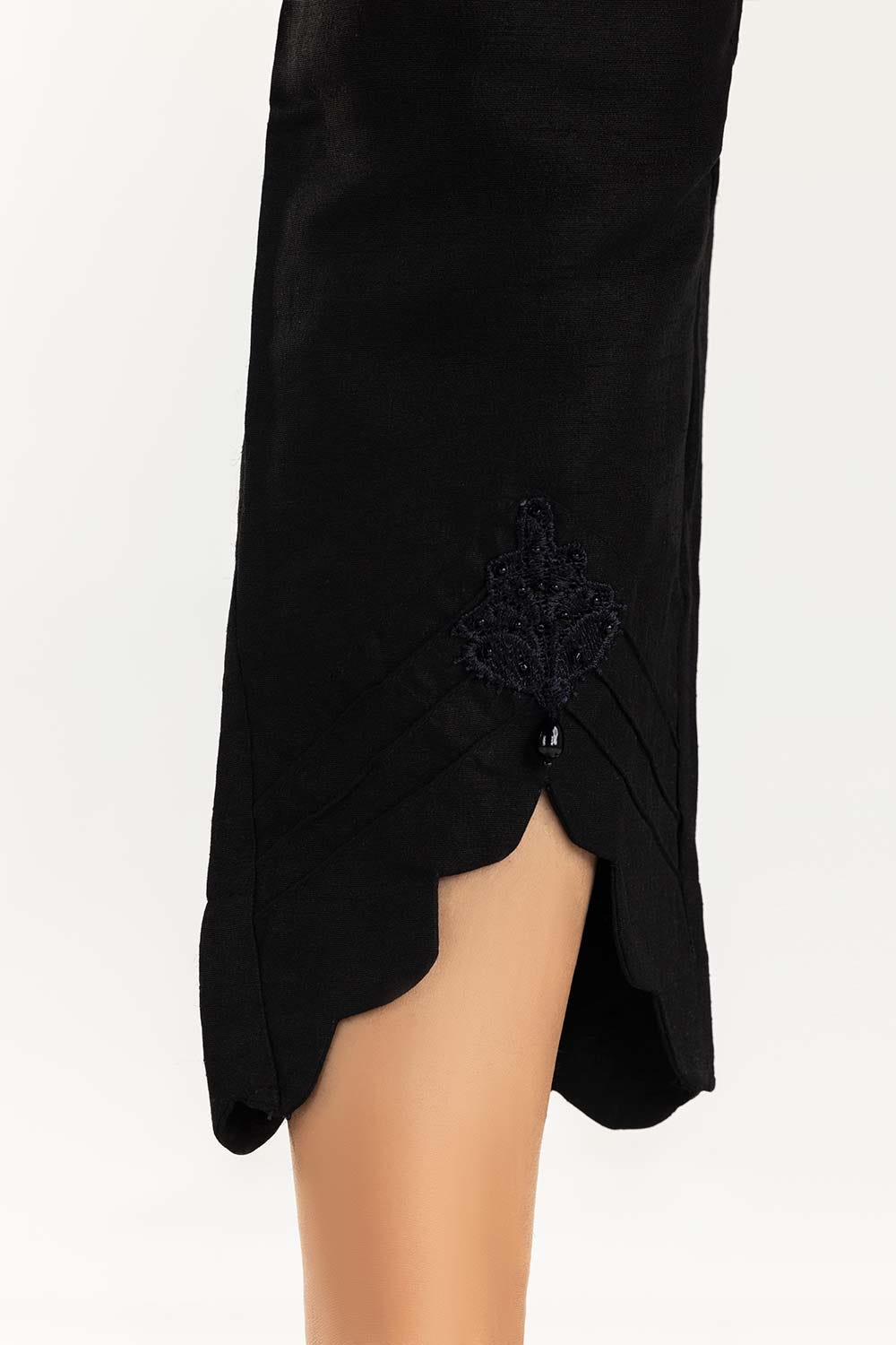 Black Embroidered Raw Silk Pants
