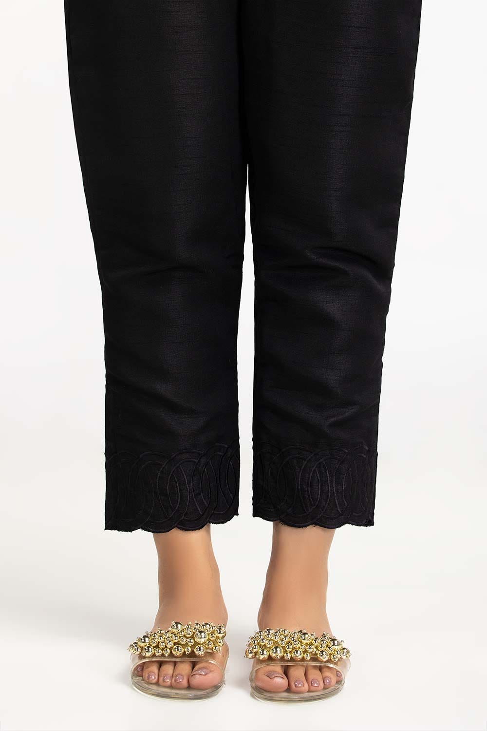 Black Embroidered Raw Silk Trouser
