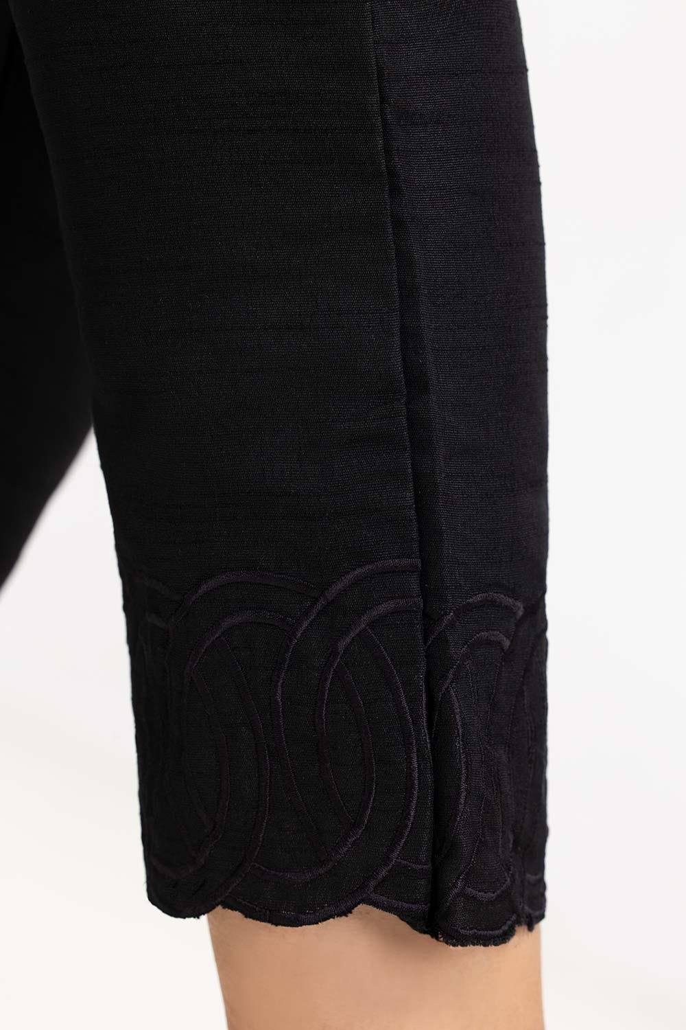 Black Embroidered Raw Silk Trouser