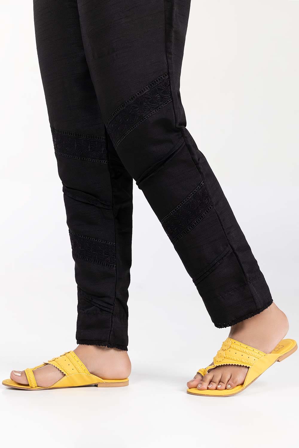 Black Embroidered Raw Silk Trouser