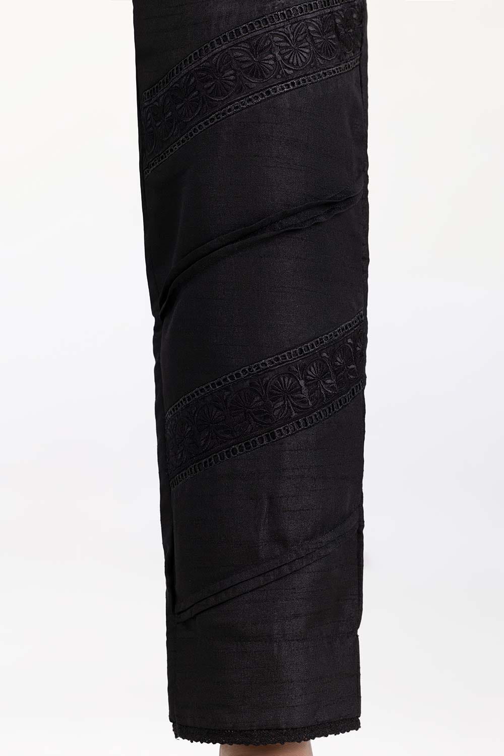 Black Embroidered Raw Silk Trouser
