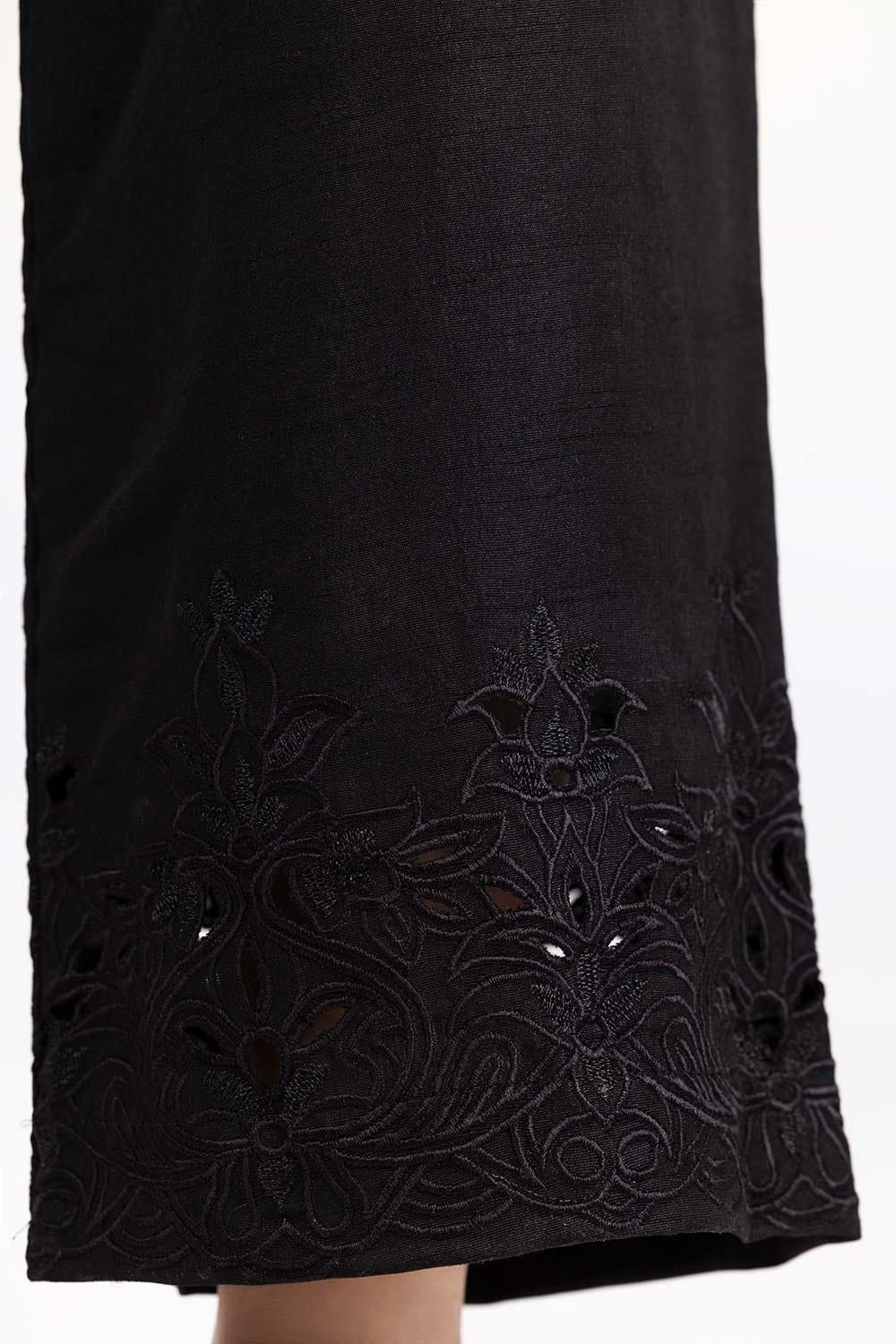 Black Embroidered Raw Silk Trouser