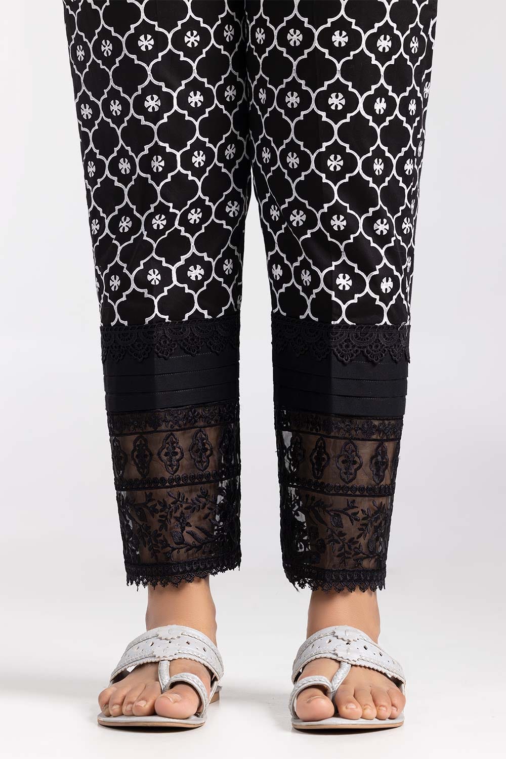 Black Embroidered Cambric Trousers