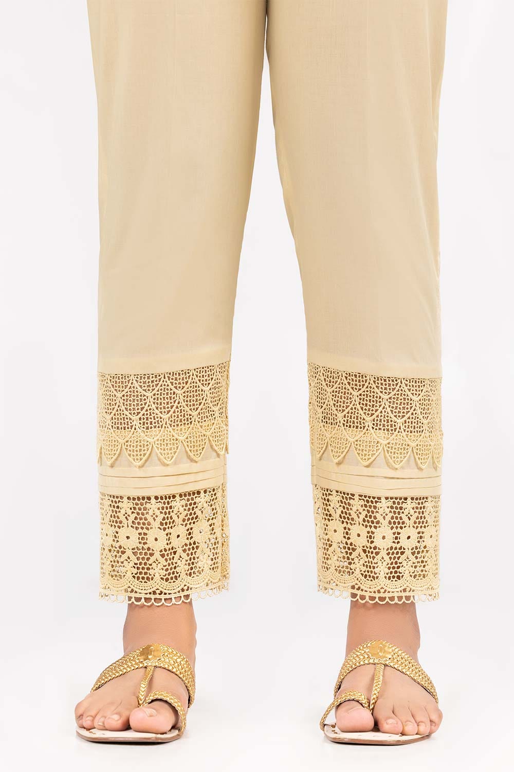 Beige Cambric Fashion Trousers
