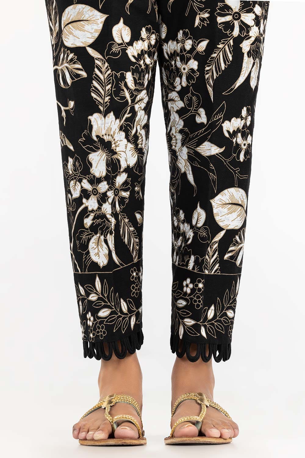 Black Khaddar Screen Printed Trousers