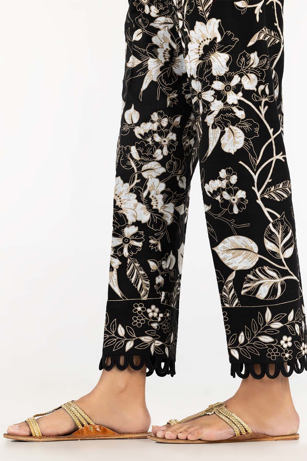 Black Khaddar Screen Printed Trousers