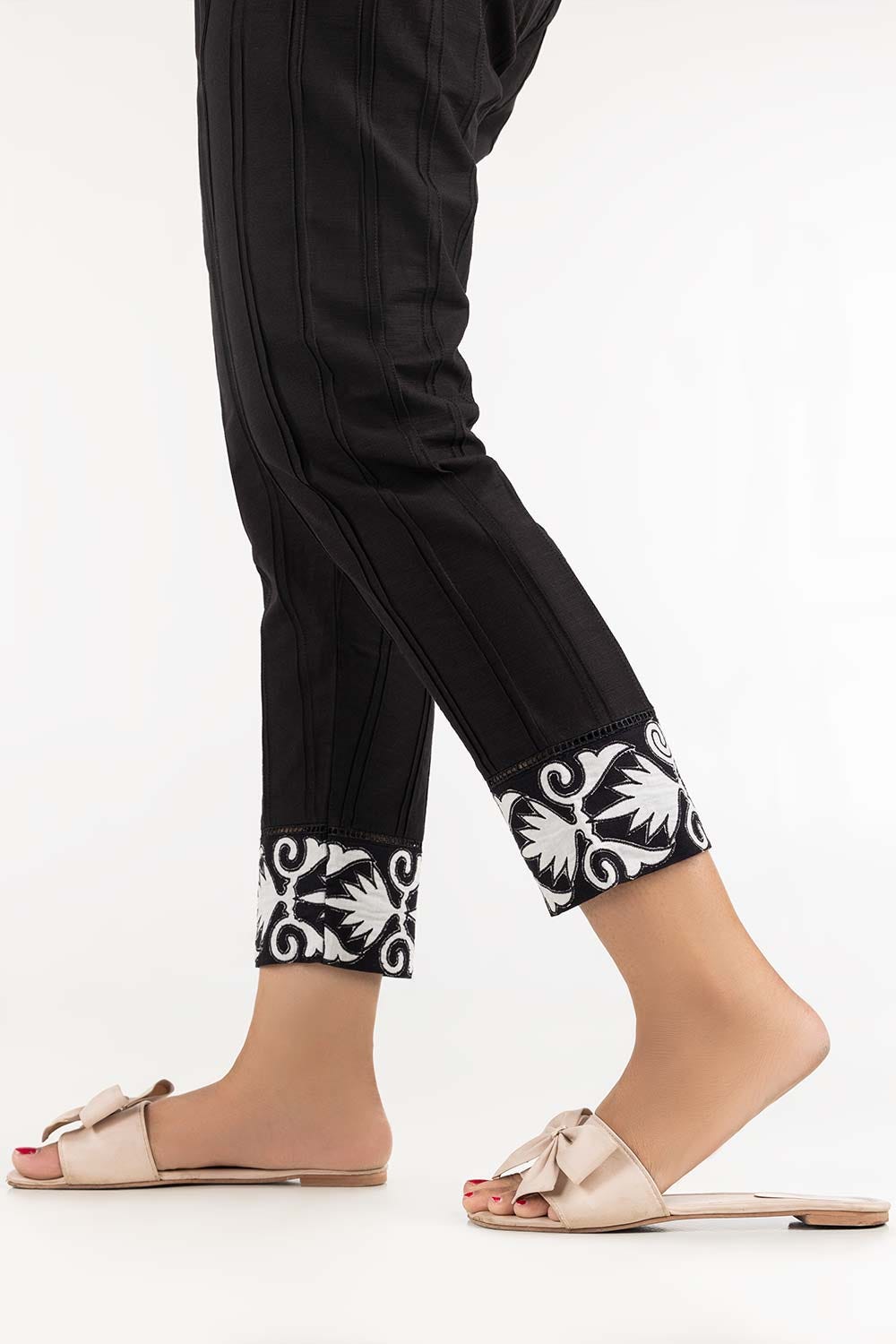 Black Khaddar Embroidered Trousers