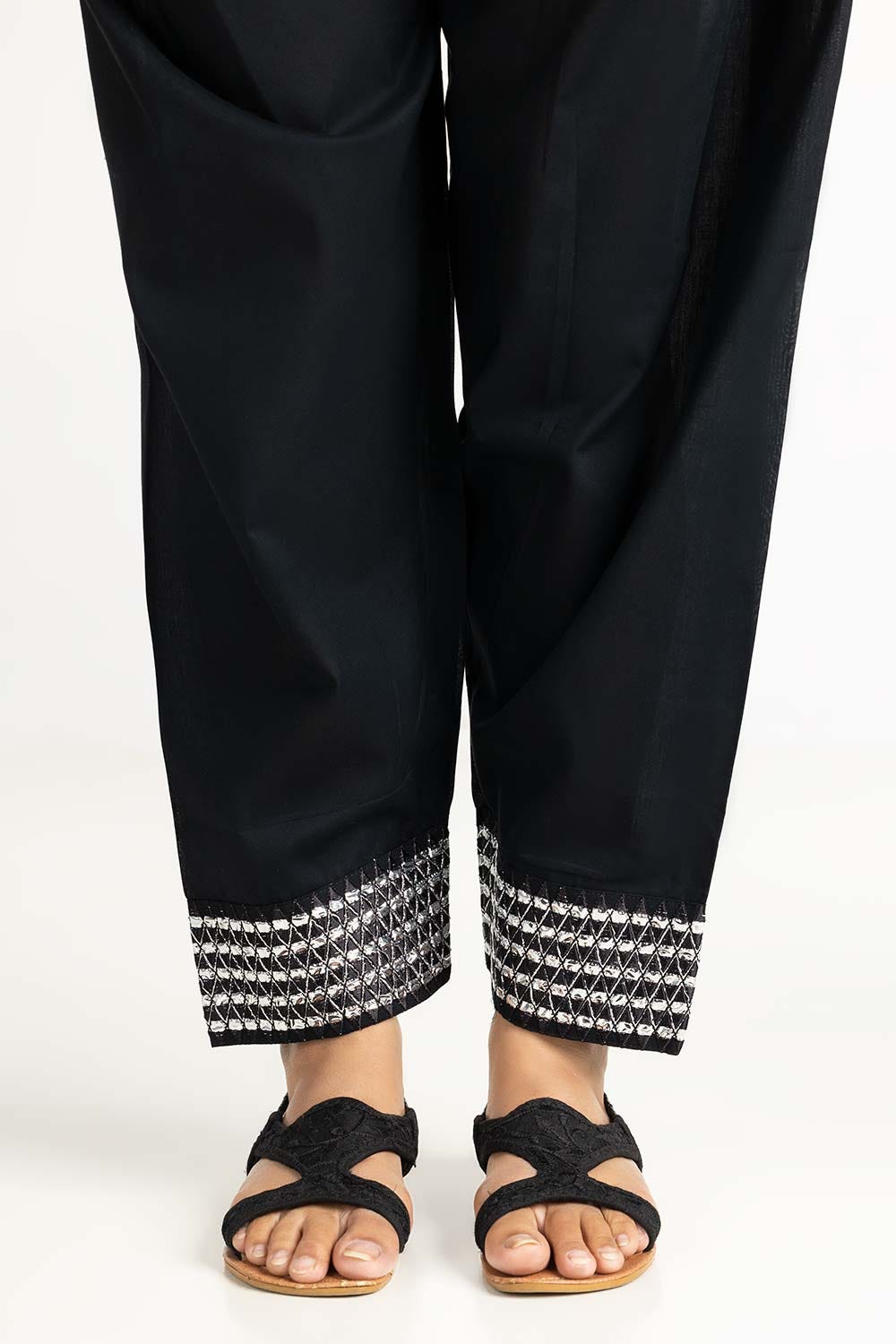 Black Embroidered Cambric Shalwar