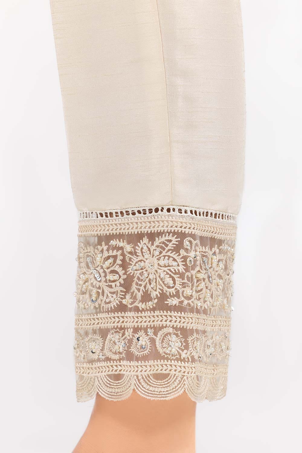 White Raw Silk Embroidered Trousers