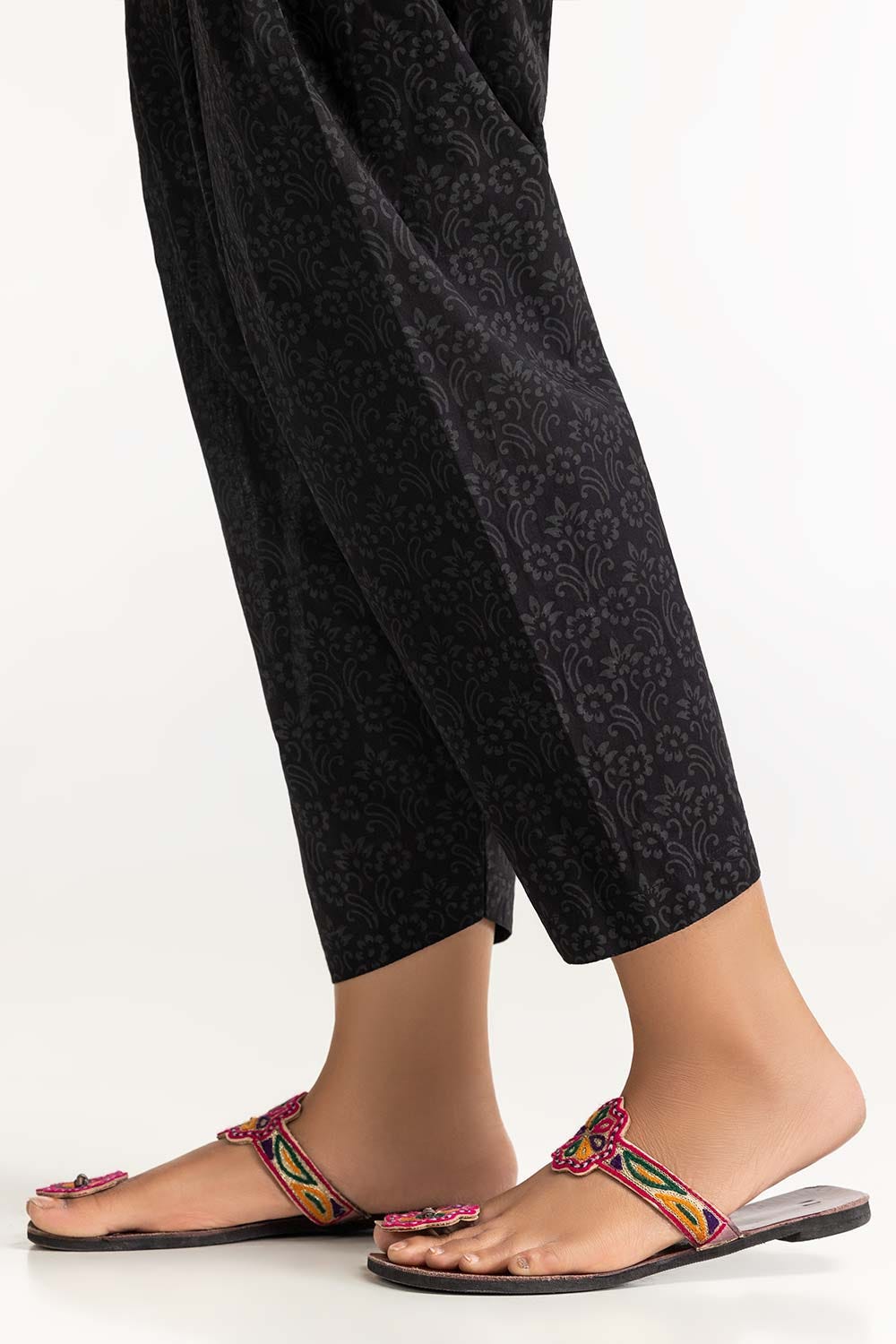 Black Dyed Cambric Screen Print Shalwar - W-AP-24-396679