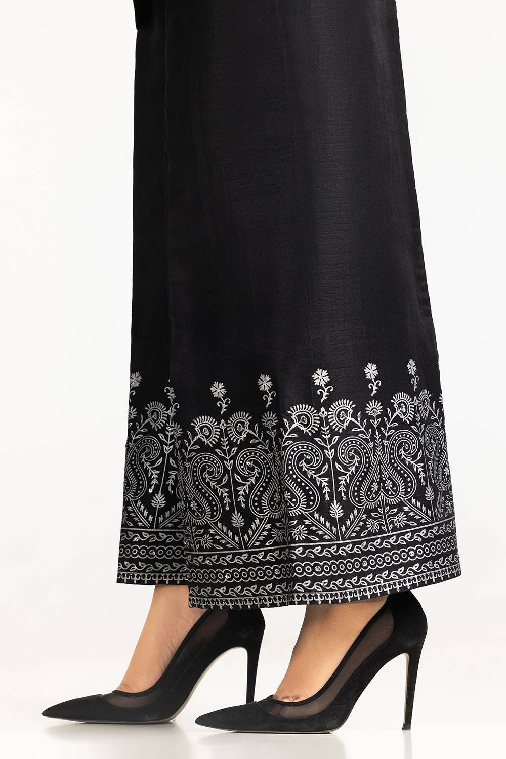 Black Rawsilk Block Printed Trouser - W-AP-24-414090