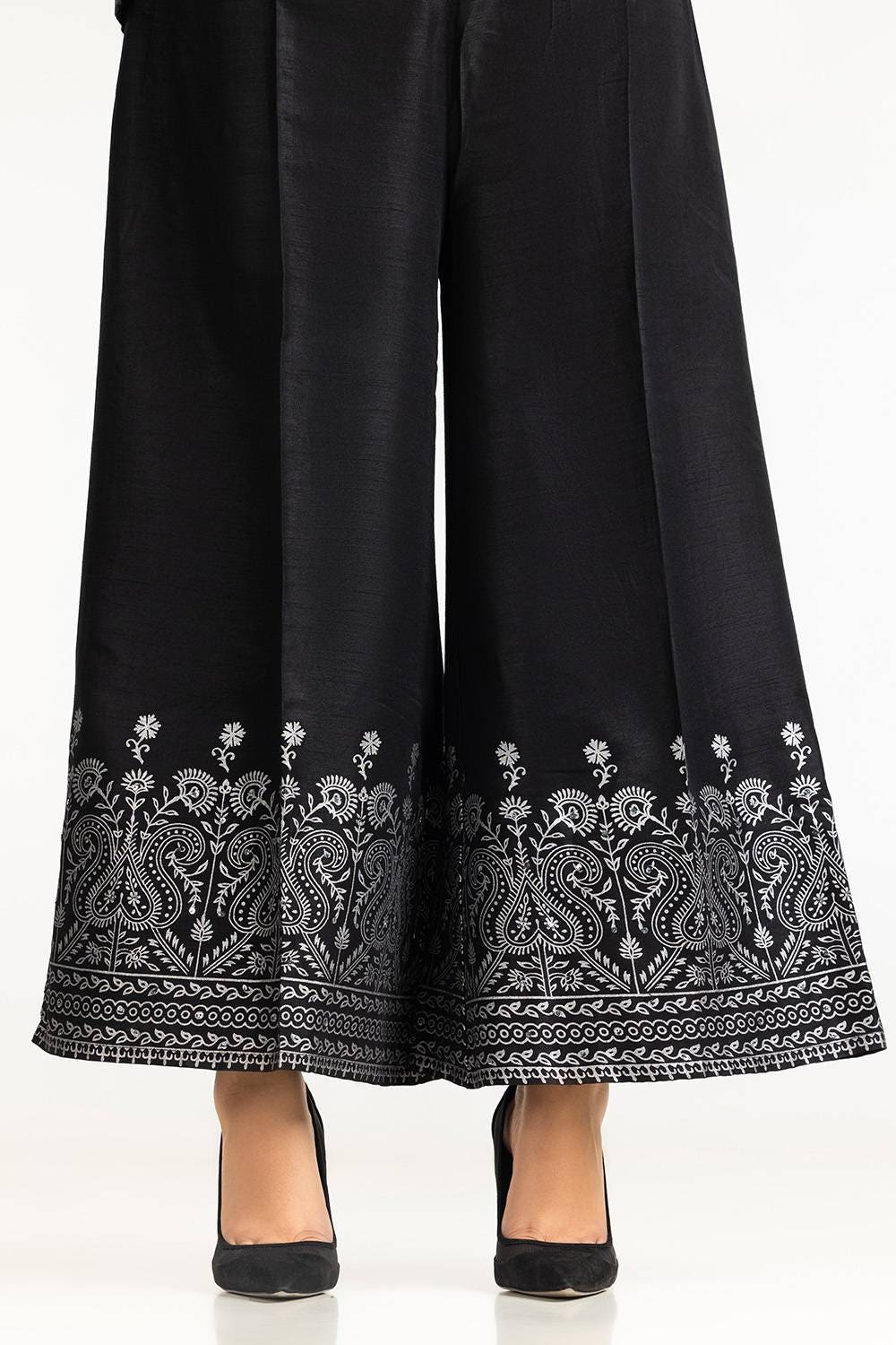 Black Rawsilk Block Printed Trouser - W-AP-24-414090