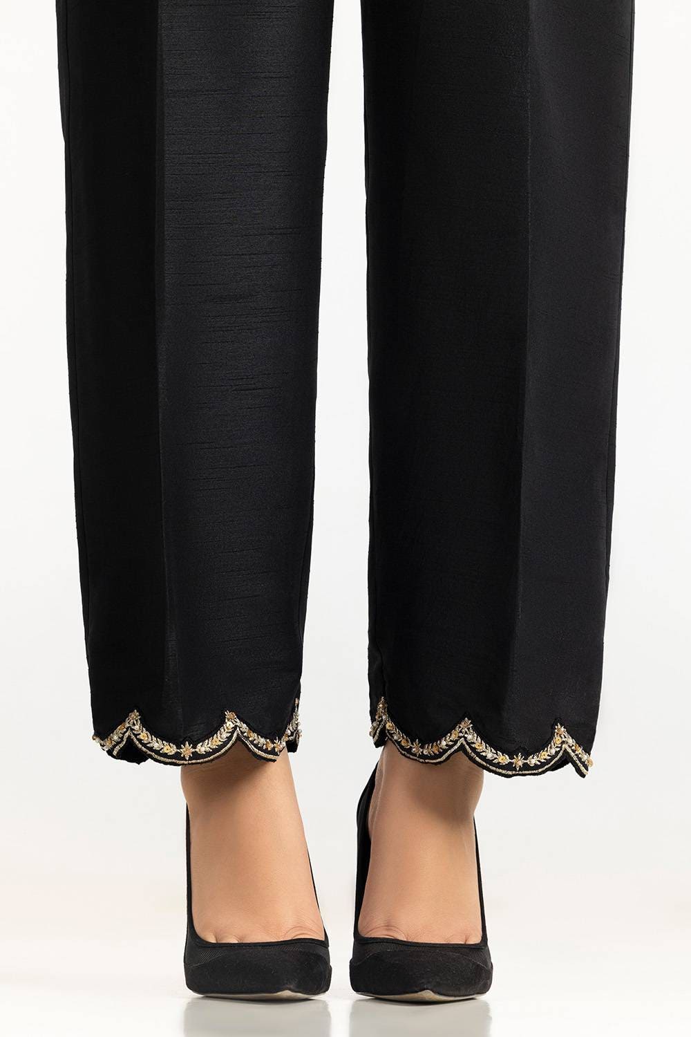 Black Rawsilk Embroidered Trouser - W-AP-24-414114
