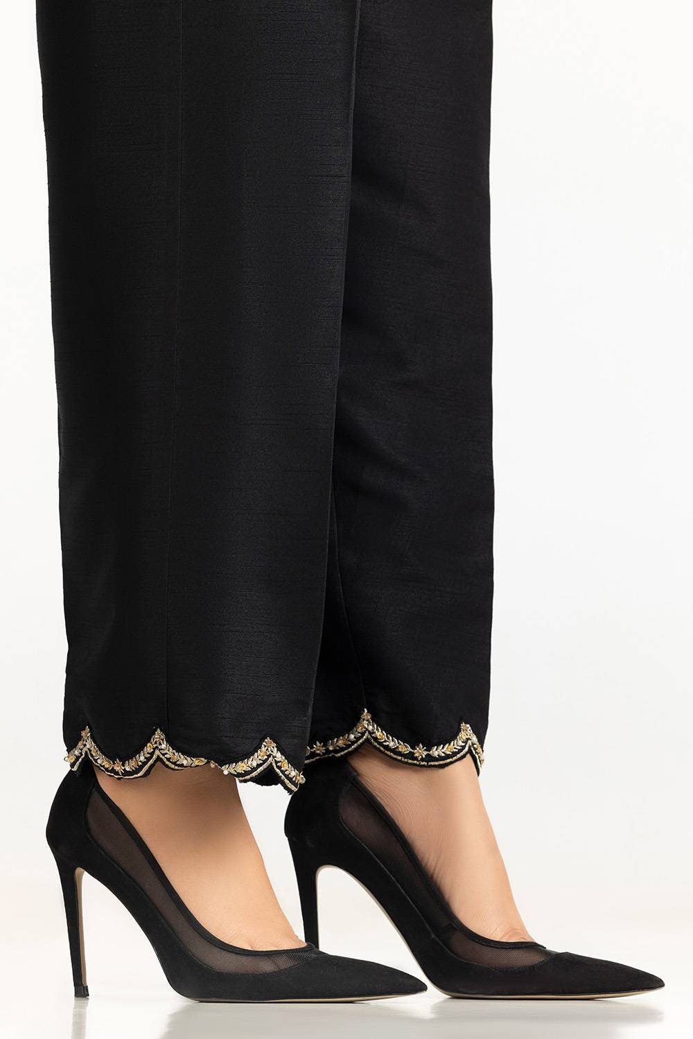 Black Rawsilk Embroidered Trouser - W-AP-24-414114