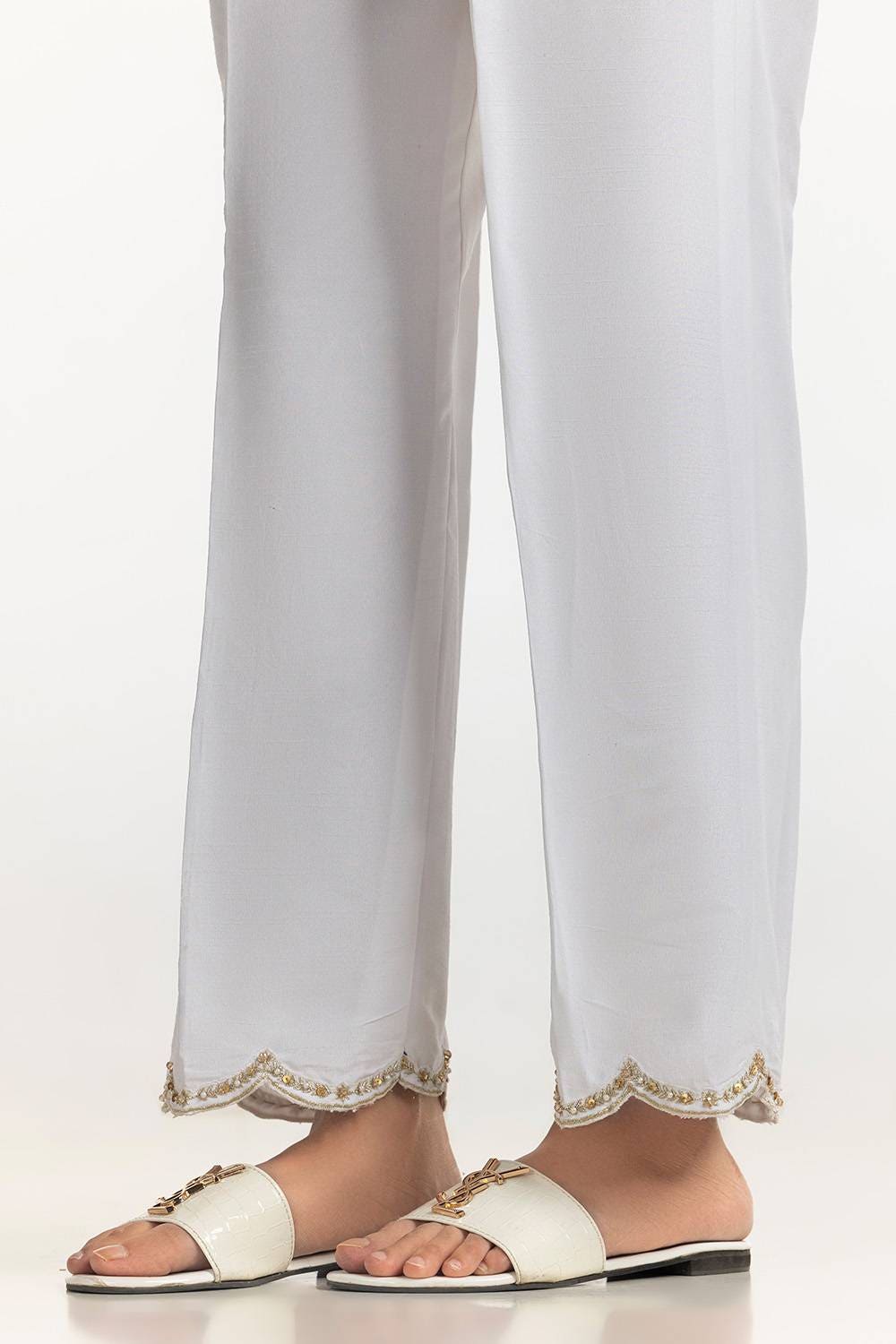 White Rawsilk Embroidered Trouser - W-AP-24-414150