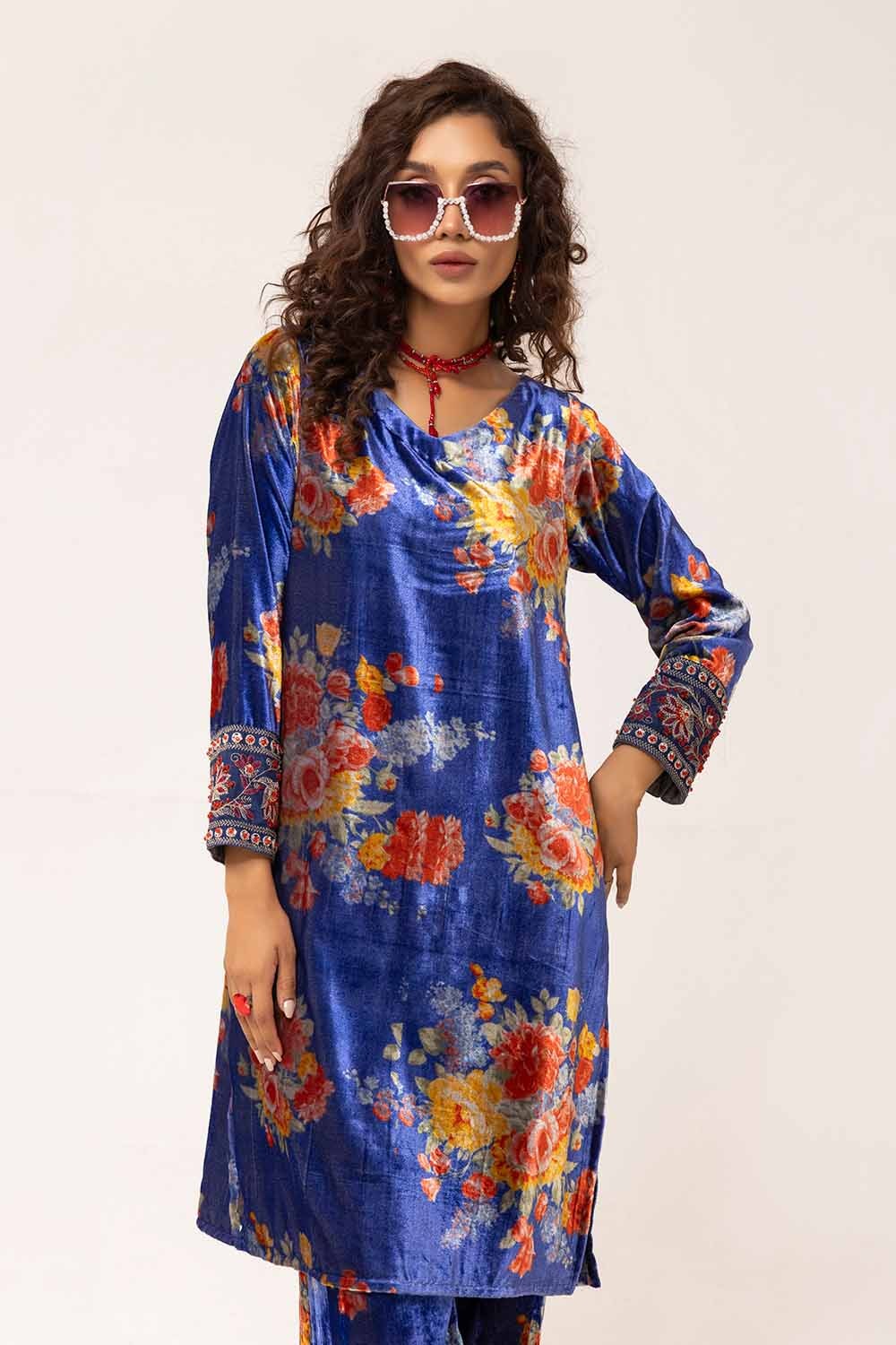 2 Piece Unstitched Hand Embroidered Velvet Suit