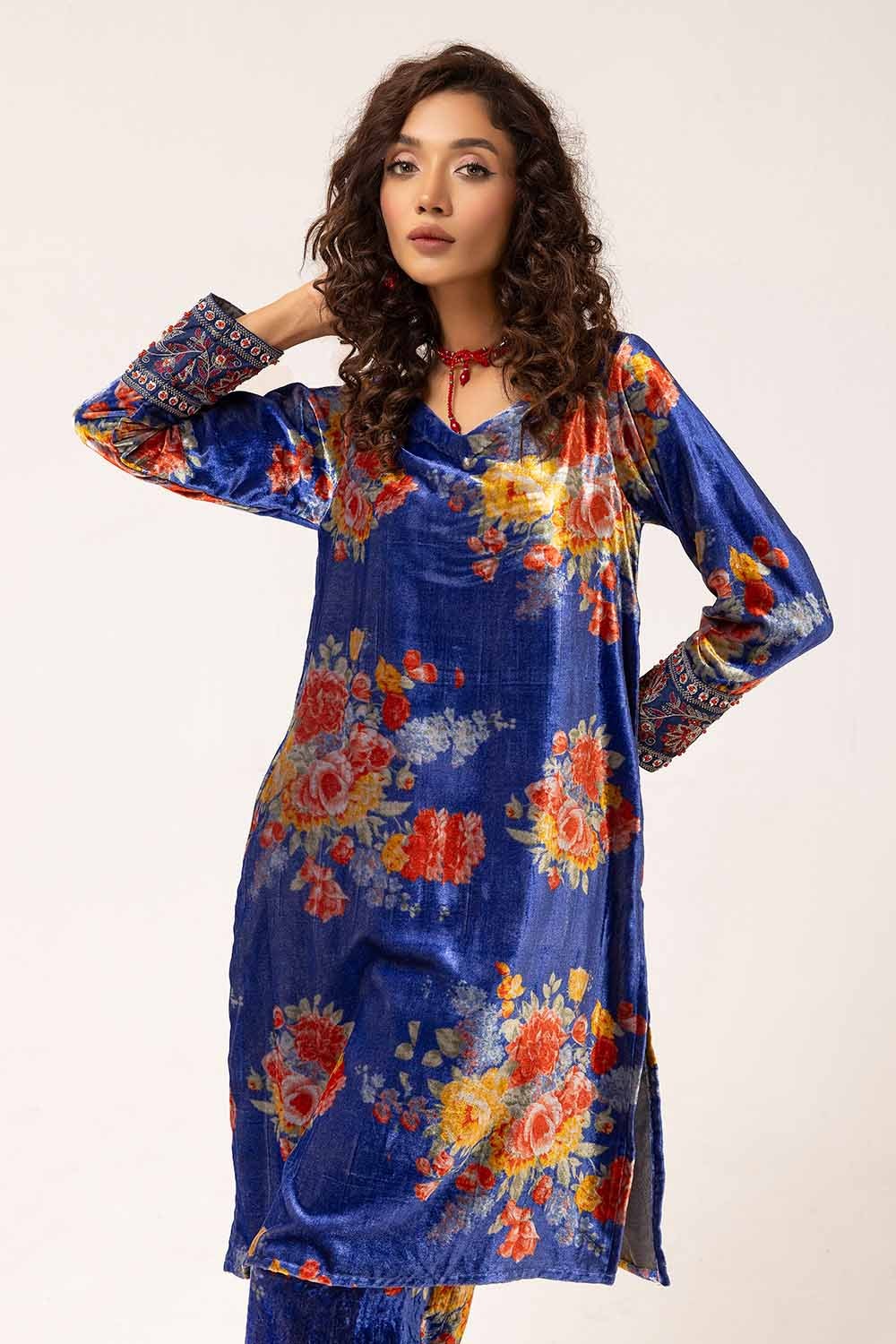 2 Piece Unstitched Hand Embroidered Velvet Suit