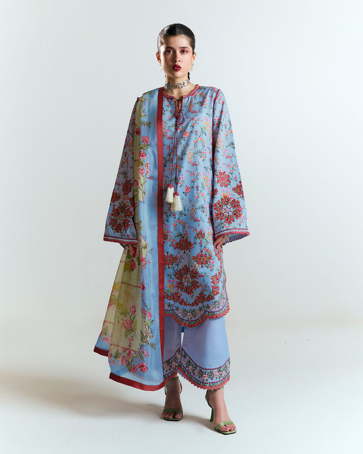 3 Piece Embroidered Organza Suit