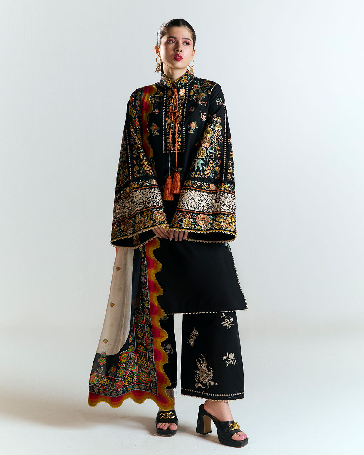 3 Piece Embroidered Velvet Suit