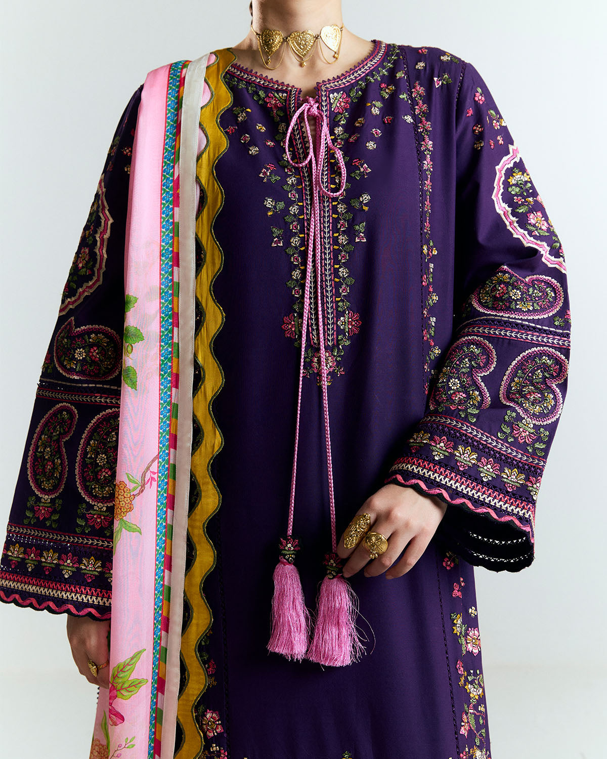 3 Piece Embroidered Twill Linen Suit