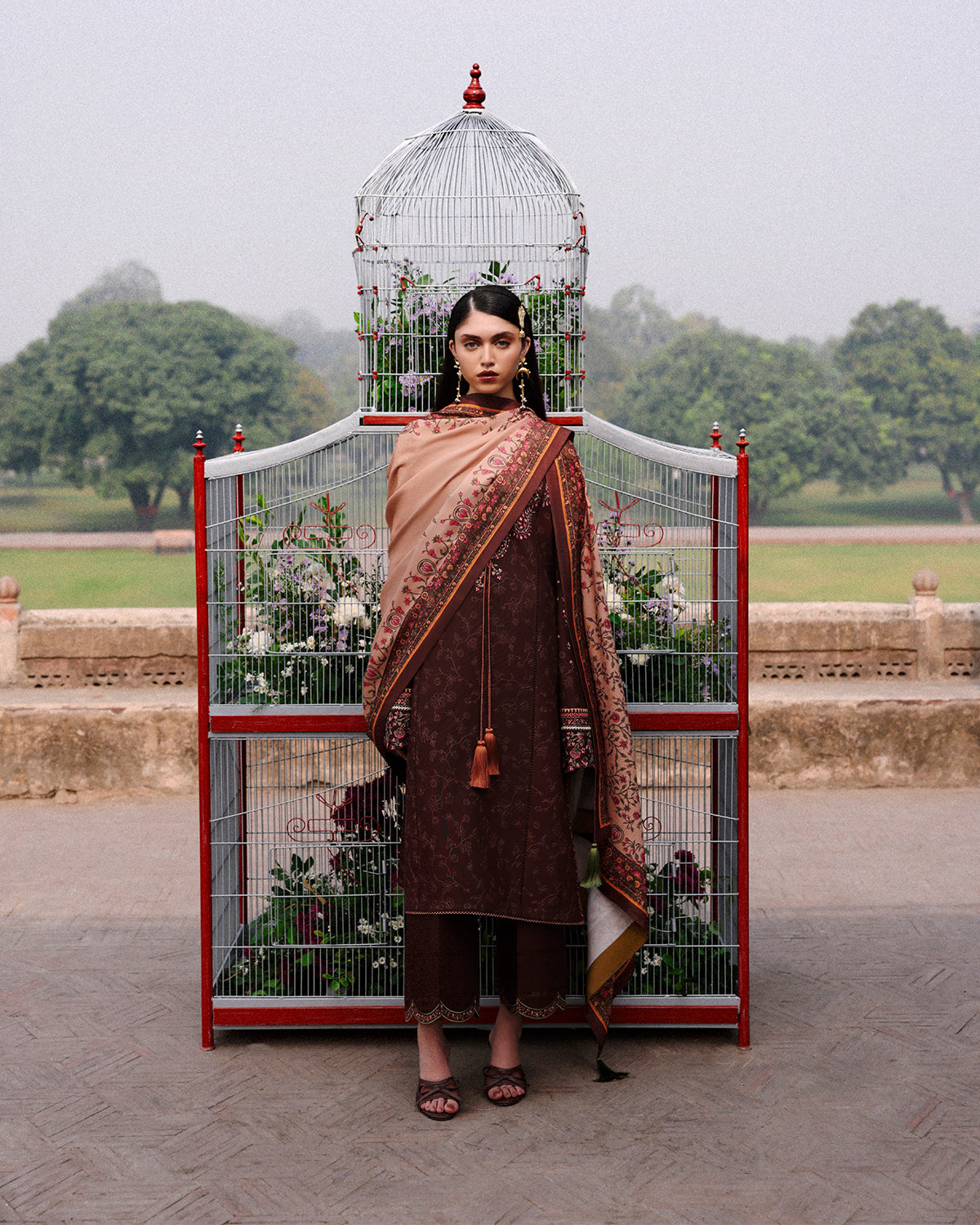 3 Piece Embroidered Raw Silk Suit