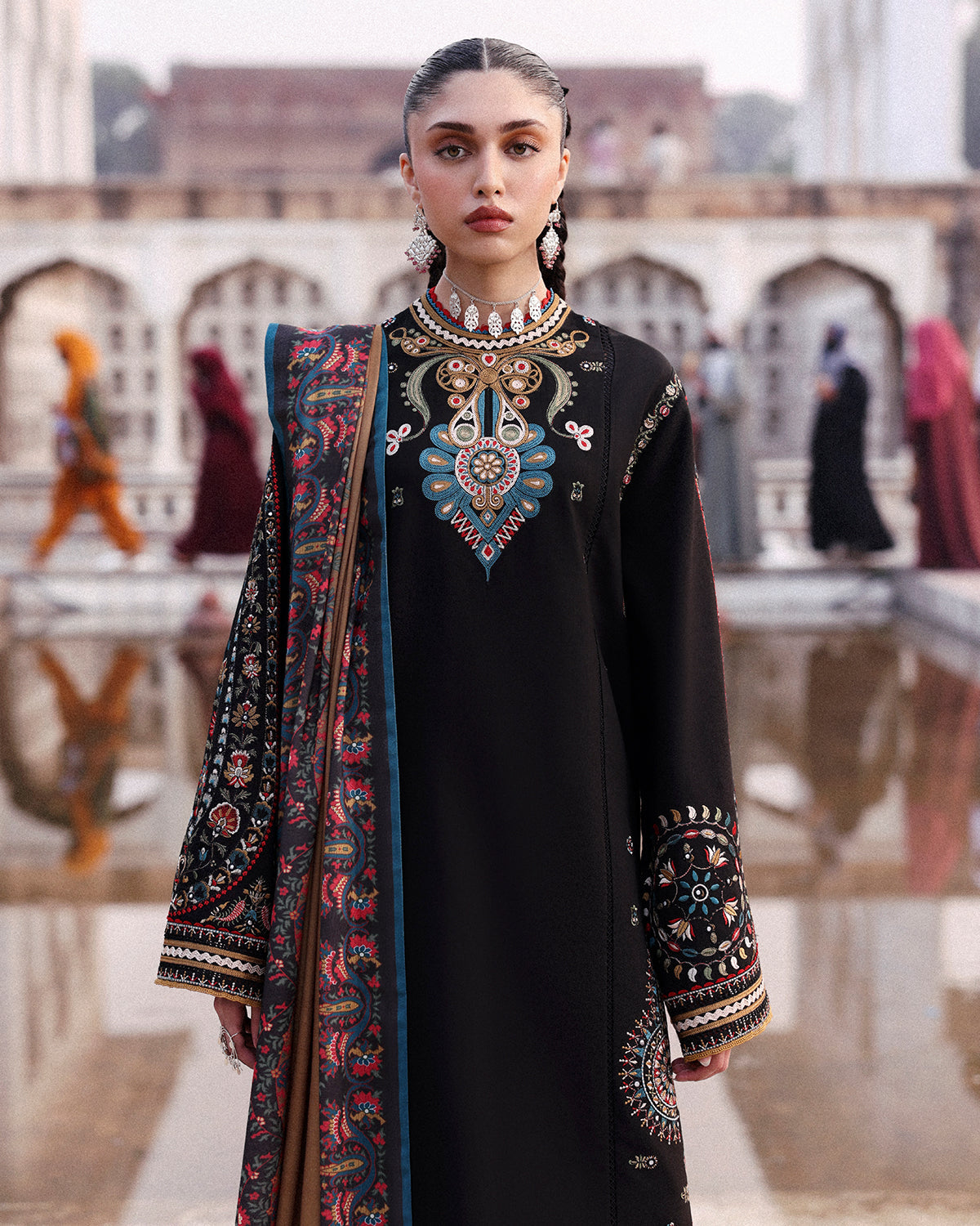 3 Piece Embroidered Velvet Suit