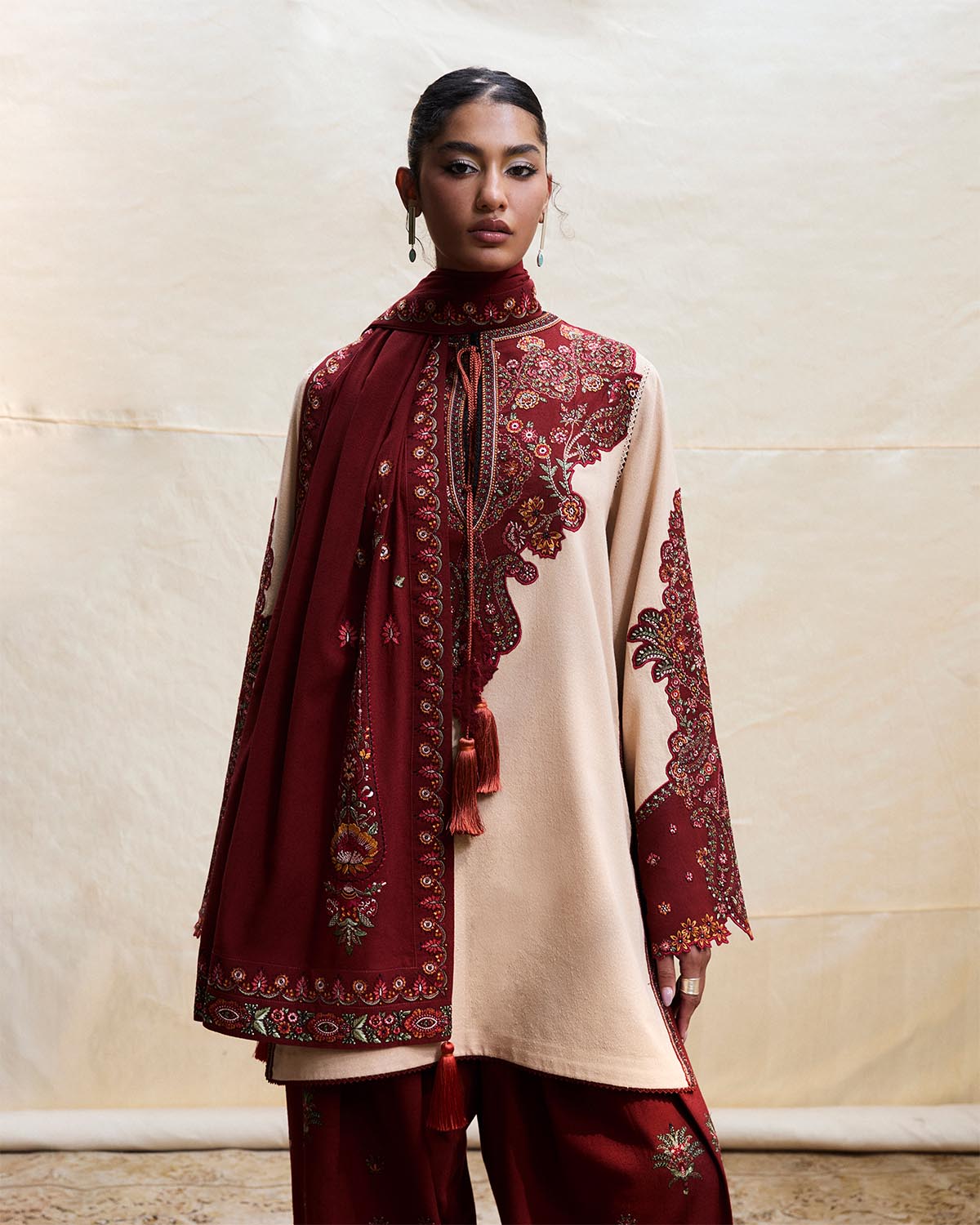 3 Piece Embroidered Raw Silk Suit
