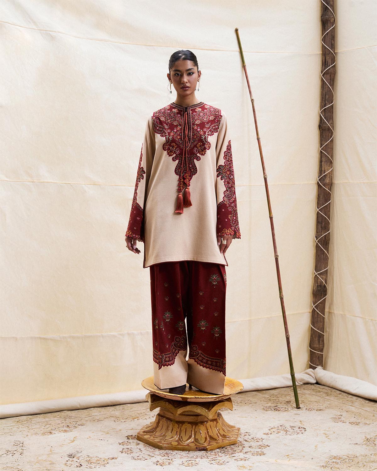 3 Piece Embroidered Raw Silk Suit