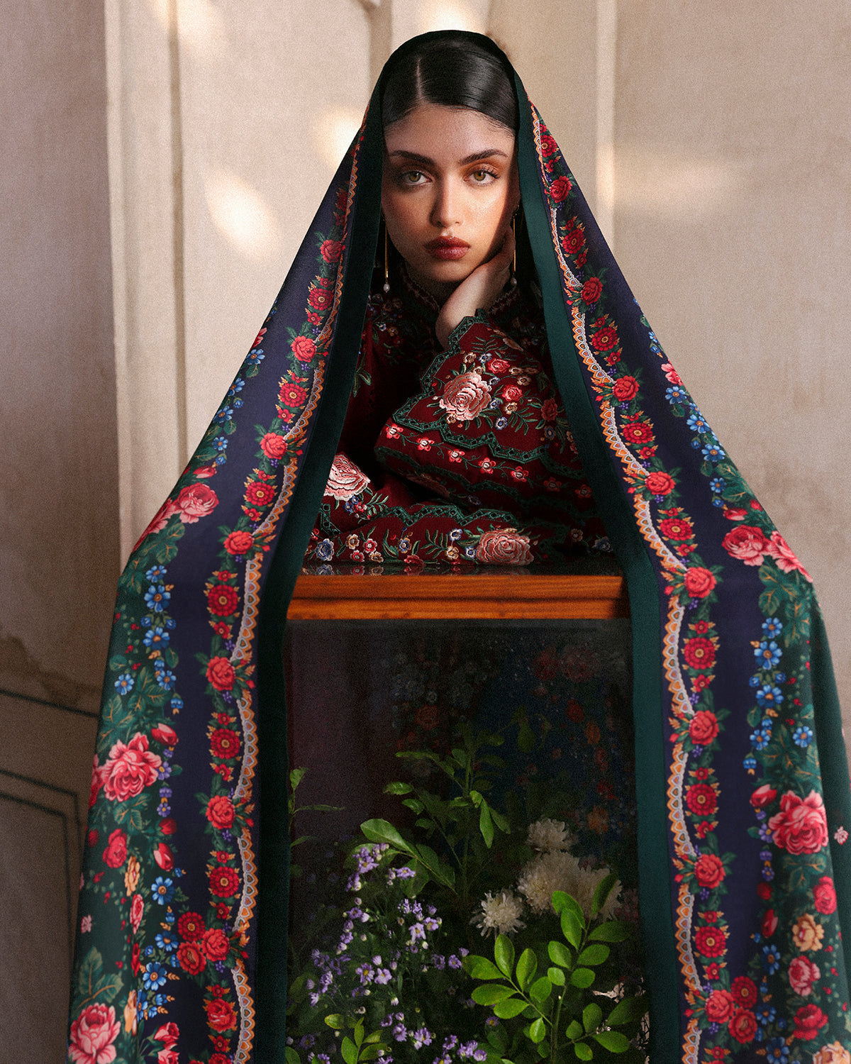 3 Piece Embroidered Velvet Suit