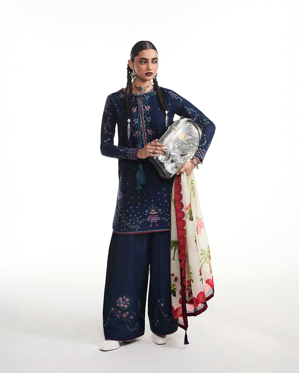 3 Piece Unstitched Embroidered Linen Suit