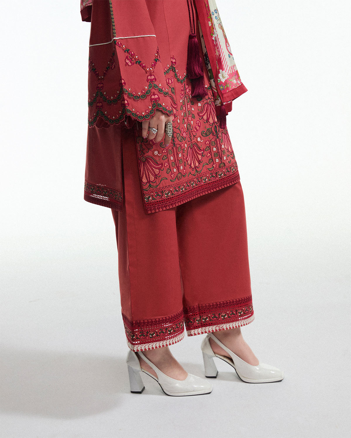 3 Piece Embroidered Raw Silk Suit
