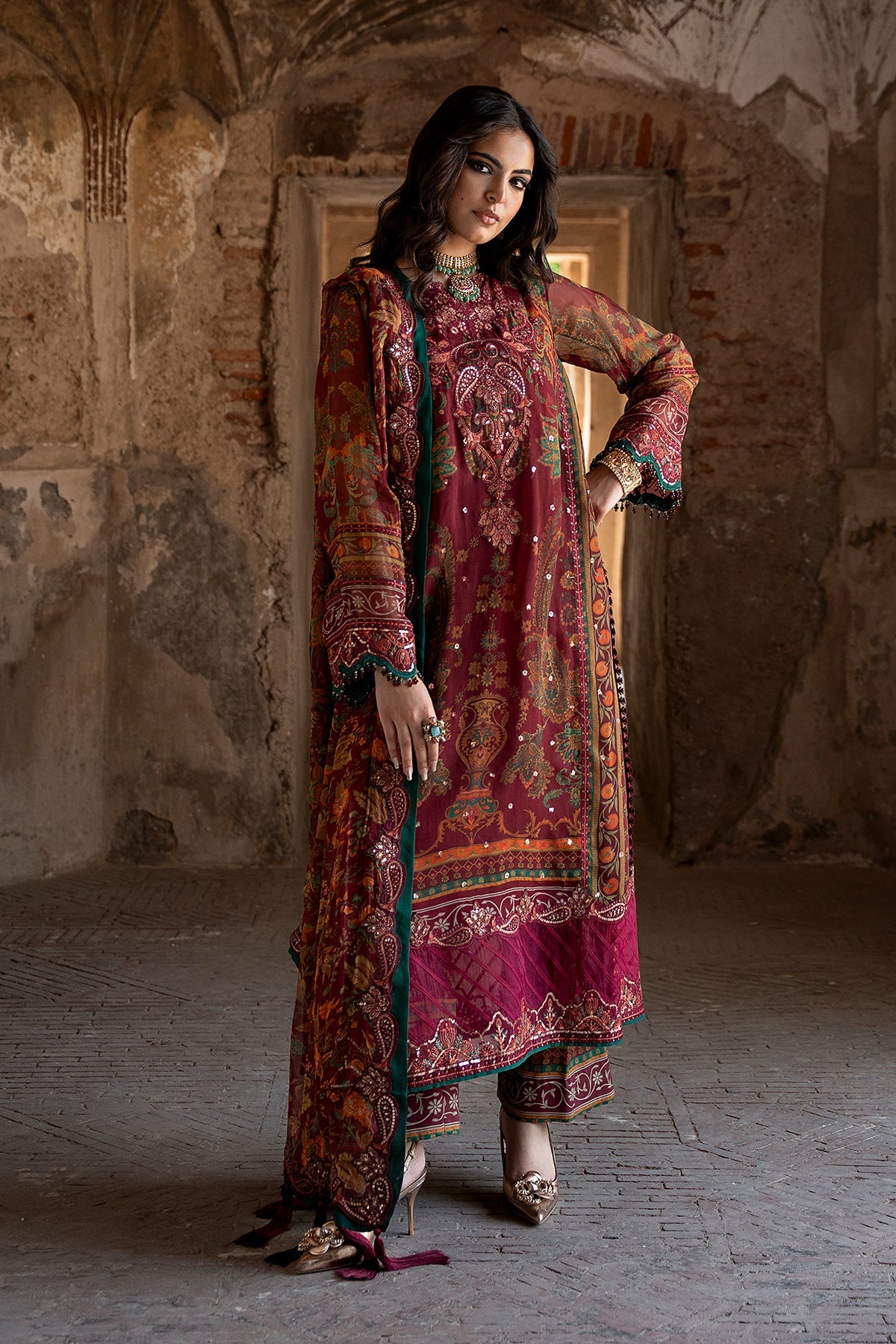 3-PC Unstitched Embroidered Chiffon Collection VSLW6-04