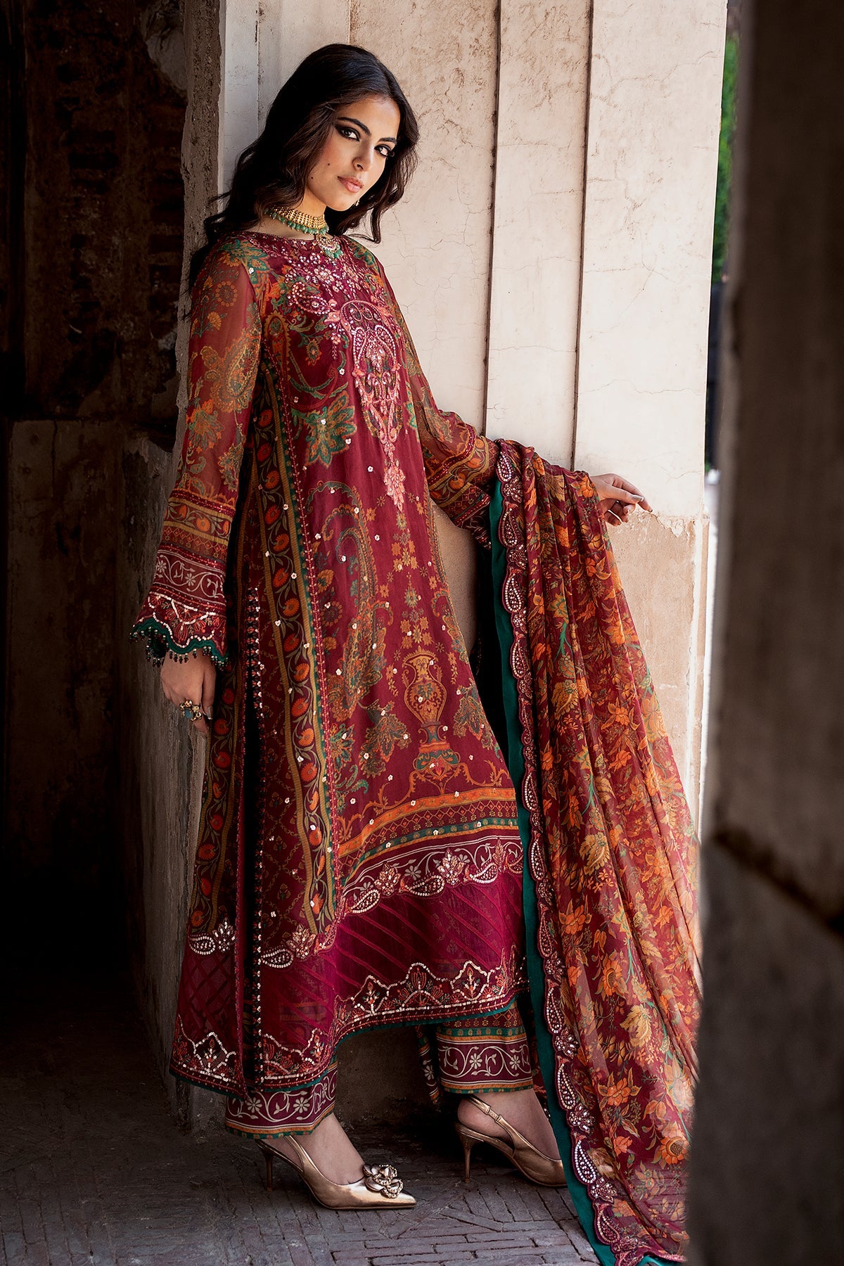 3-PC Unstitched Embroidered Chiffon Collection VSLW6-04