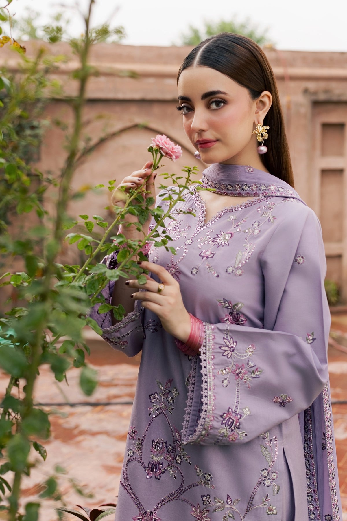 Lilac Petunia 3Pc - Embroidered Khaddar Pret