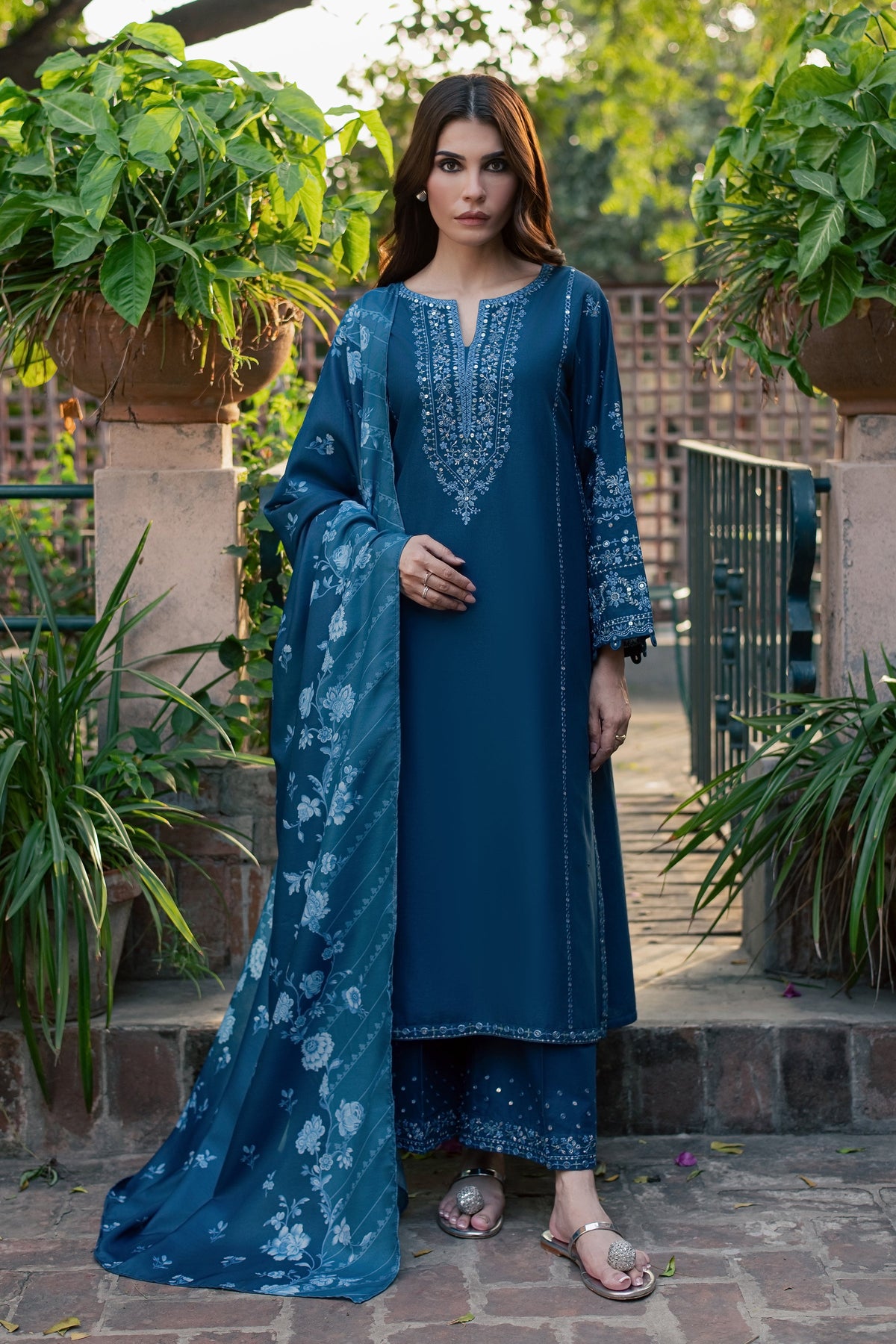 Blue Mantis 3Pc - Embroidered Khaddar Pret