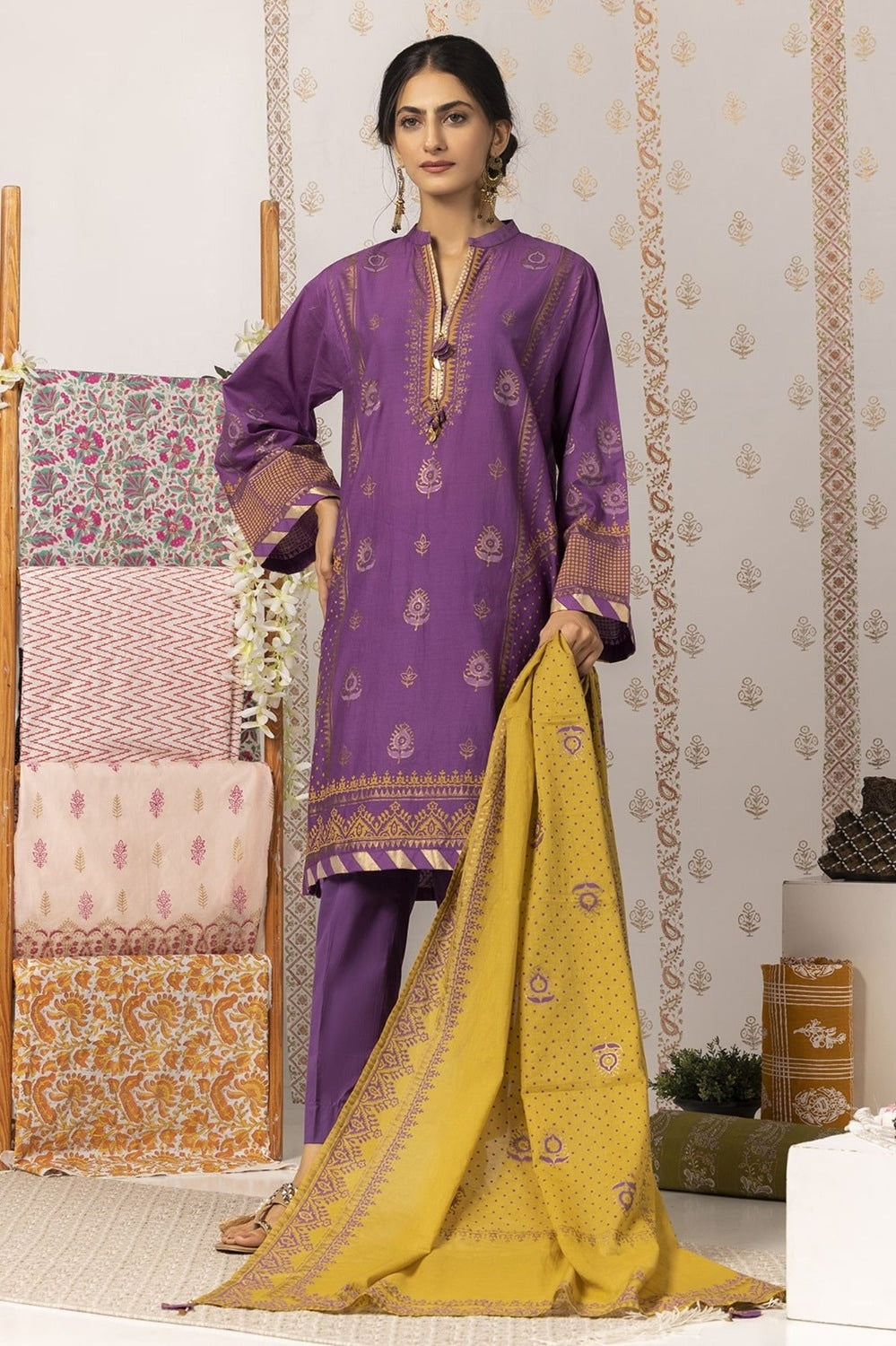 Nayaab Block Printed Shirt and Dyed Trouser with Block Printed Dupatta