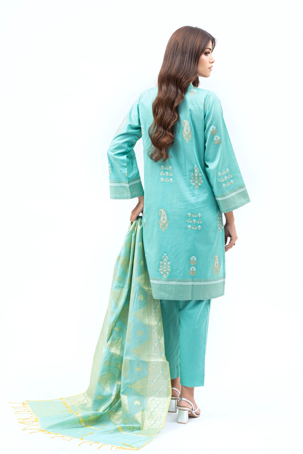 Jacquard Shirt And Trouser With Jacquard Dupatta