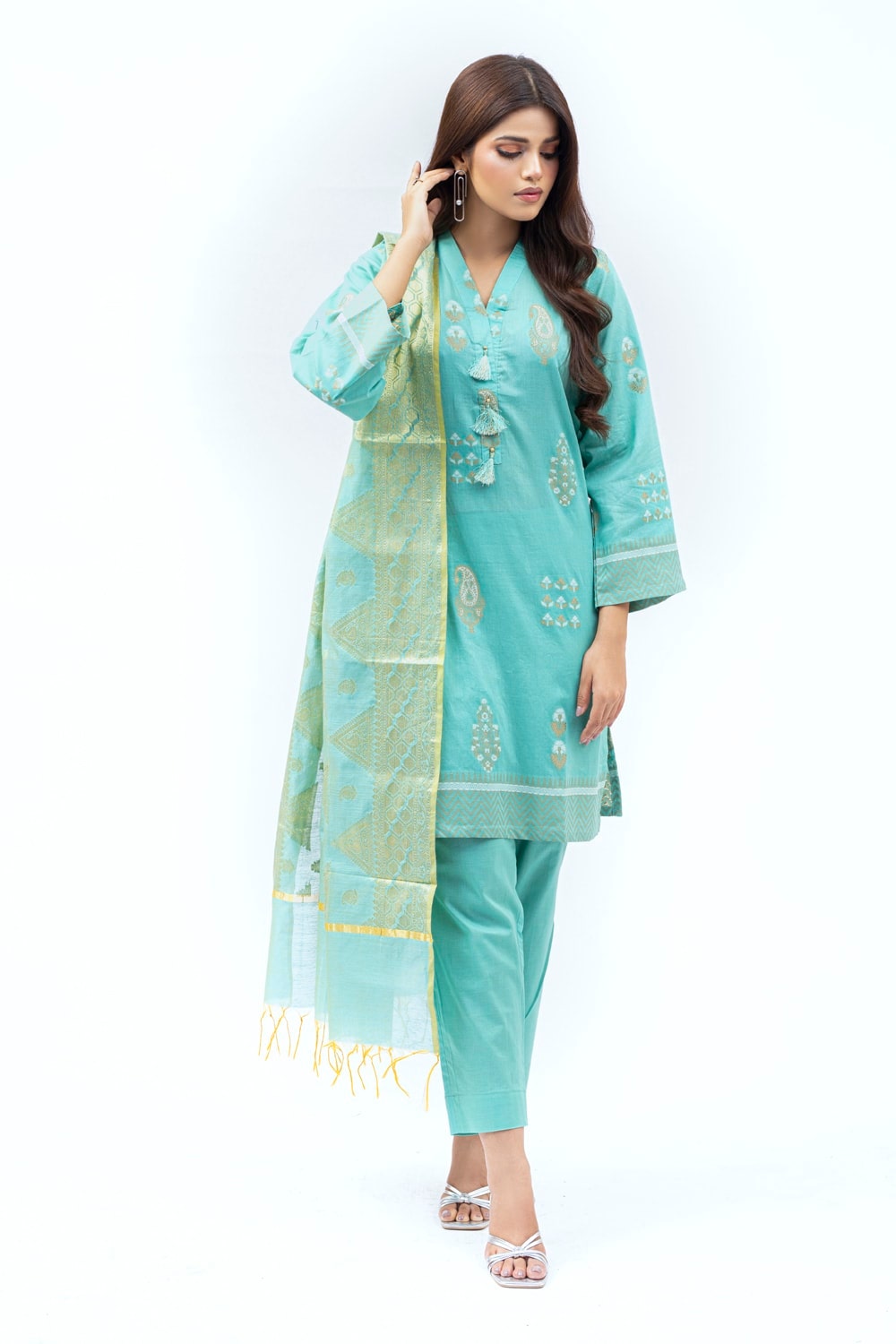Jacquard Shirt And Trouser With Jacquard Dupatta