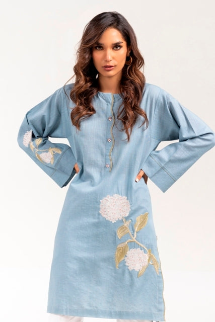 Khaddar Dyed Embroidered Shirt