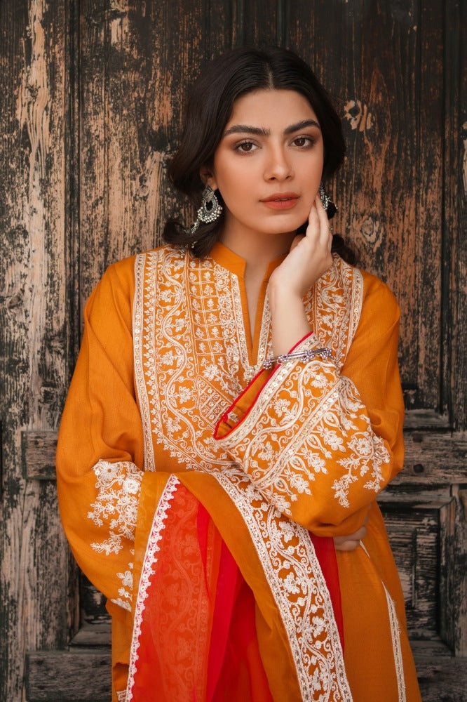 Raw Silk Embroidered Shirt And Trouser With Organza Dupatta