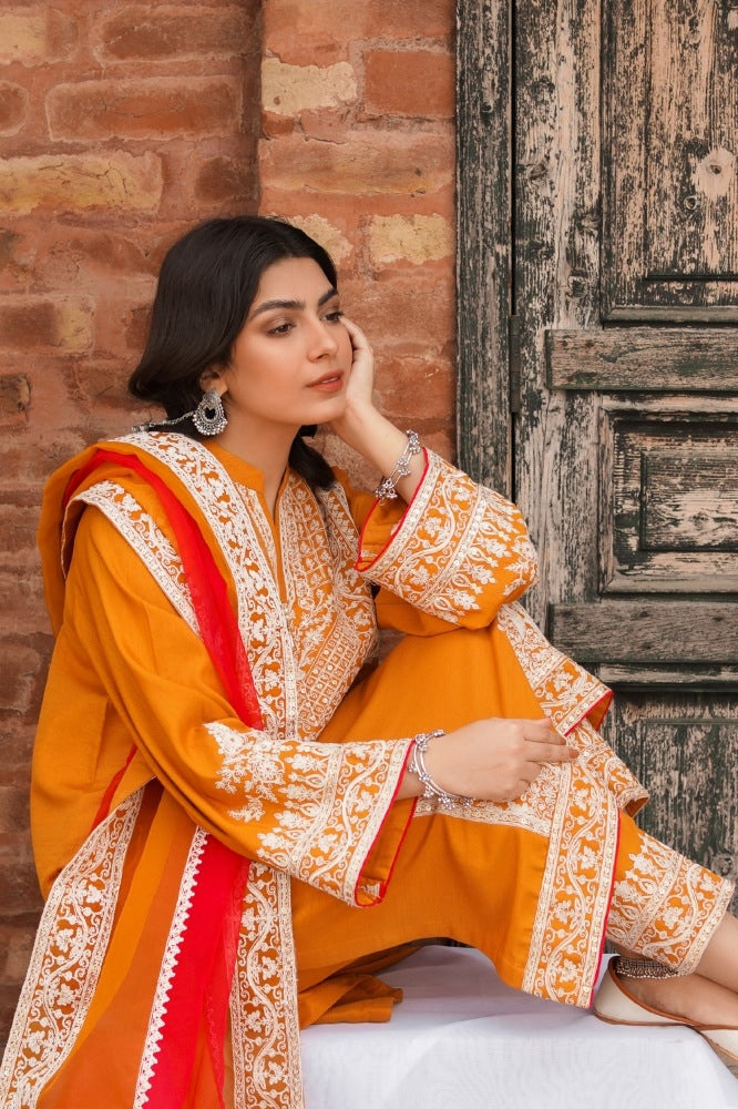 Raw Silk Embroidered Shirt And Trouser With Organza Dupatta